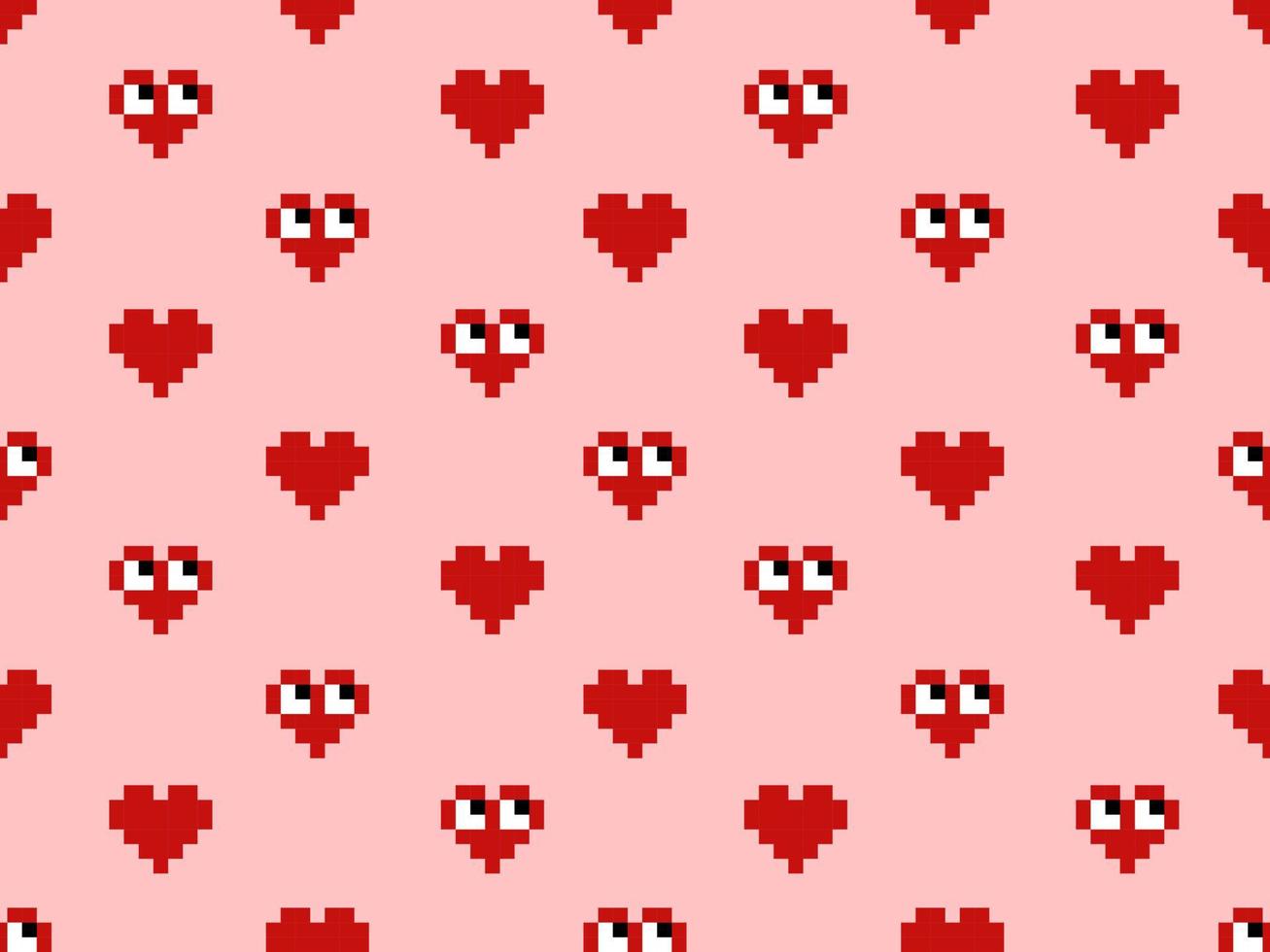 Heart cartoon character seamless pattern on pink background.Pixel style vector