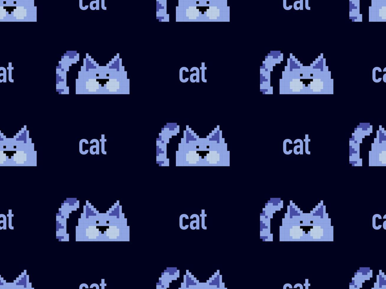 cat cartoon character seamless pattern on blue background.Pixel style vector