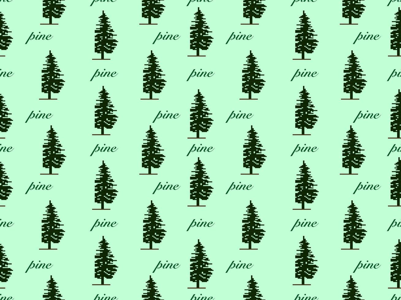 Tree cartoon character seamless pattern on green background.Pixel style vector