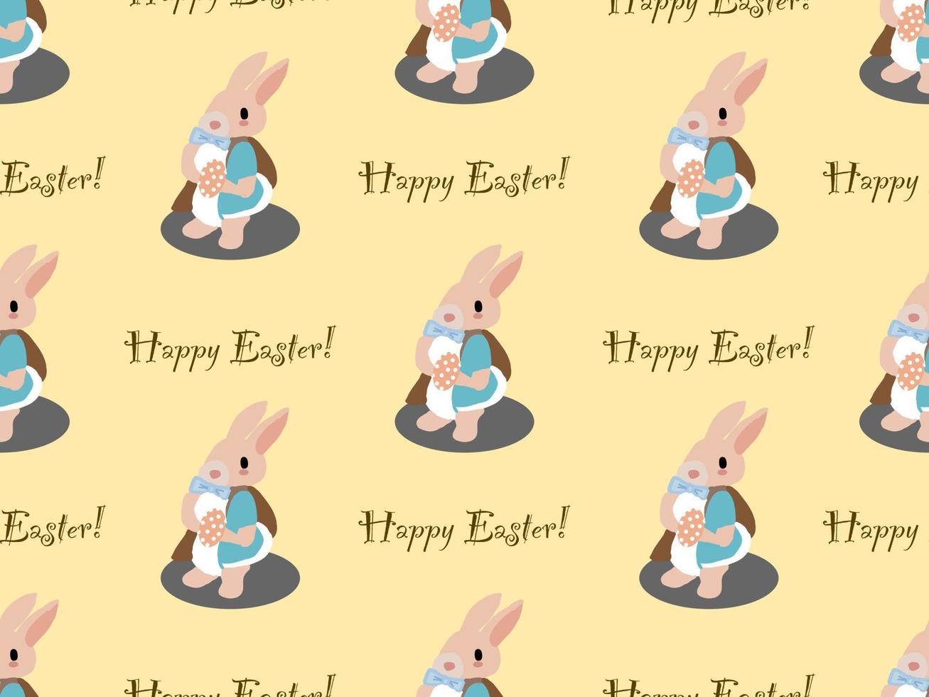 Rabbit cartoon character seamless pattern on yellow background.Easter day vector