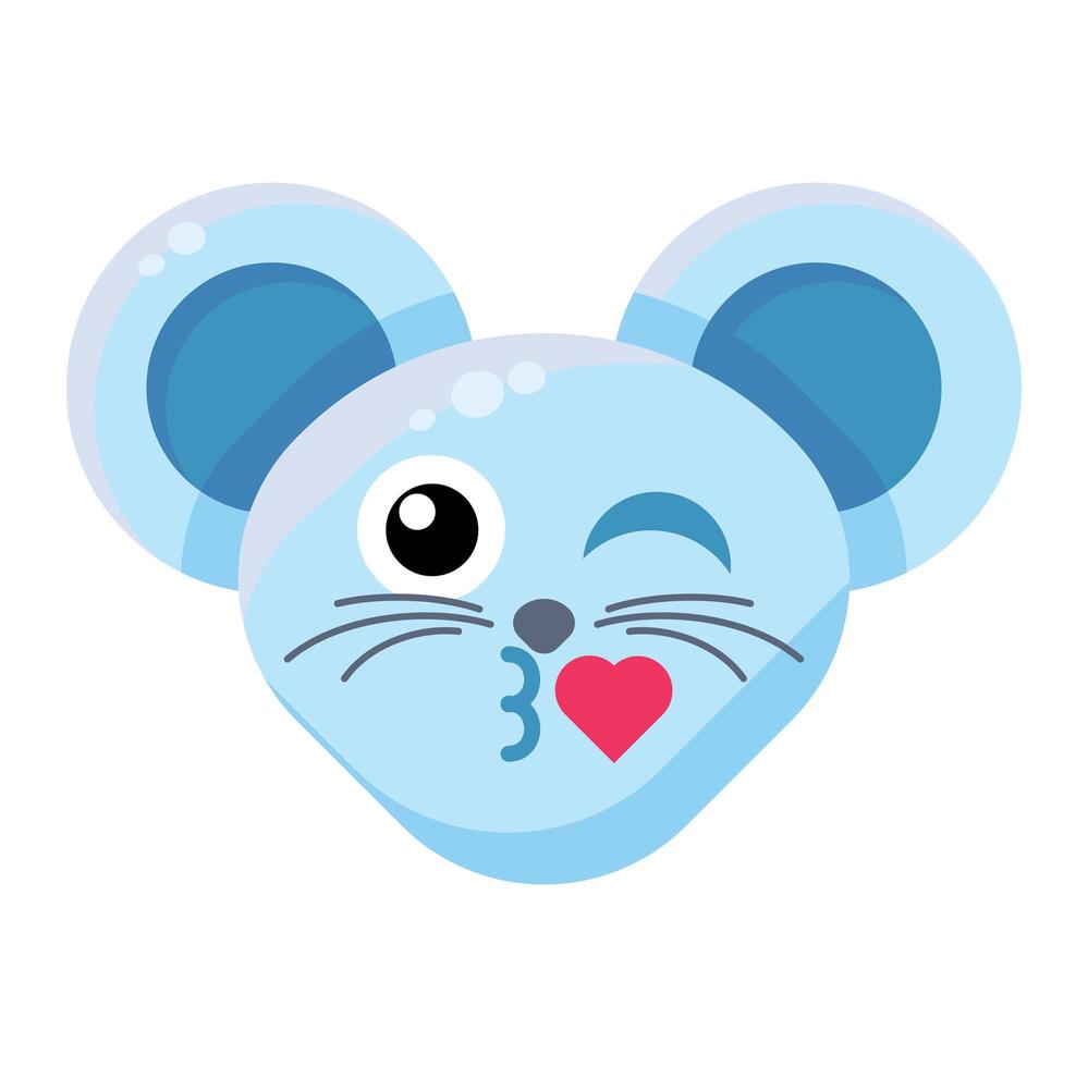 emoji animal ratón beso con expresión de corazón vector