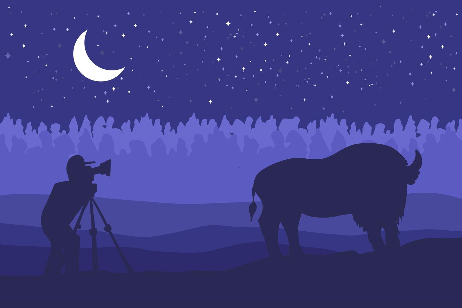Landscape with wild bizon on field vector