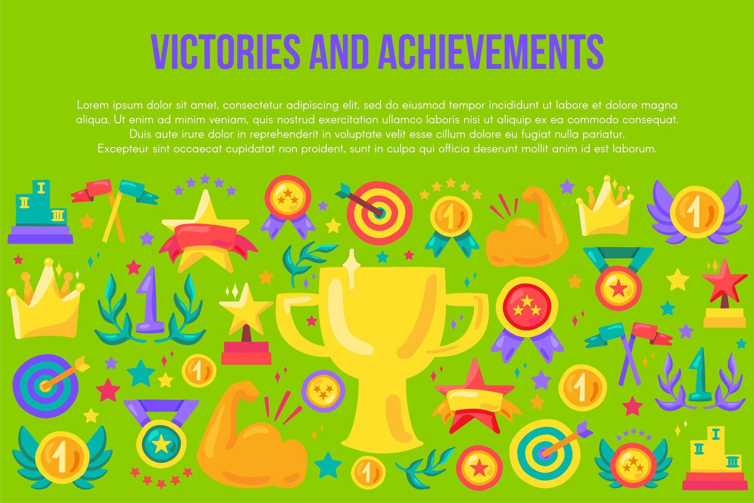 Victories and achievements flat banner template vector