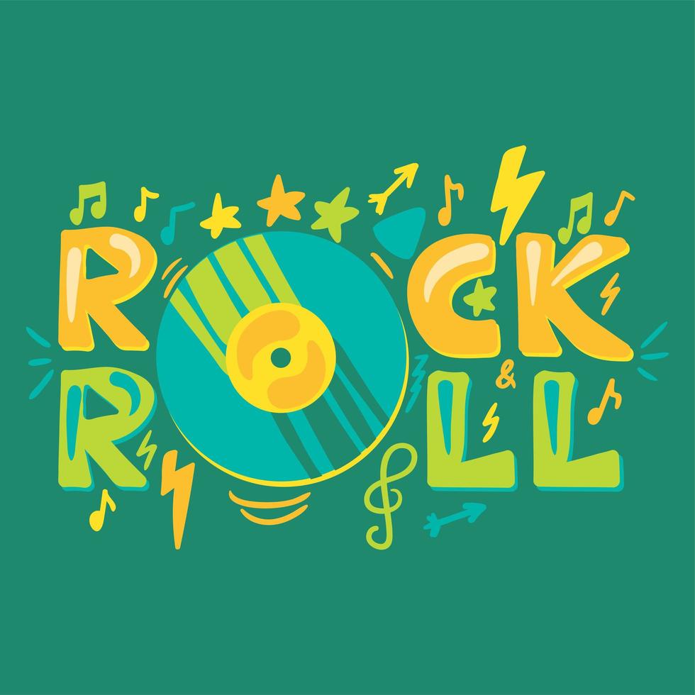 música retro texto rock and roll vector