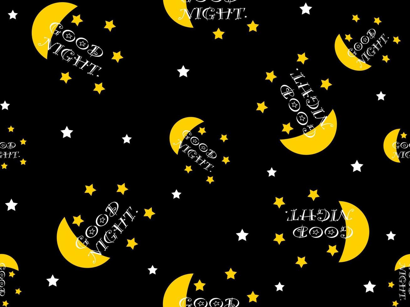 moon and stars cartoon character seamless pattern on black background vector