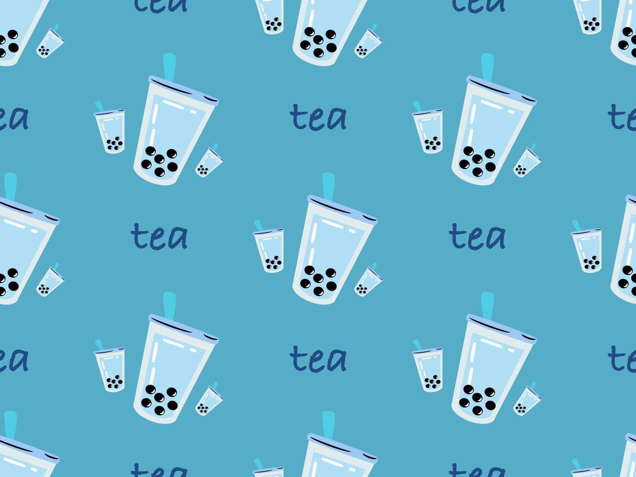 bubble milk tea seamless pattern on blue background vector