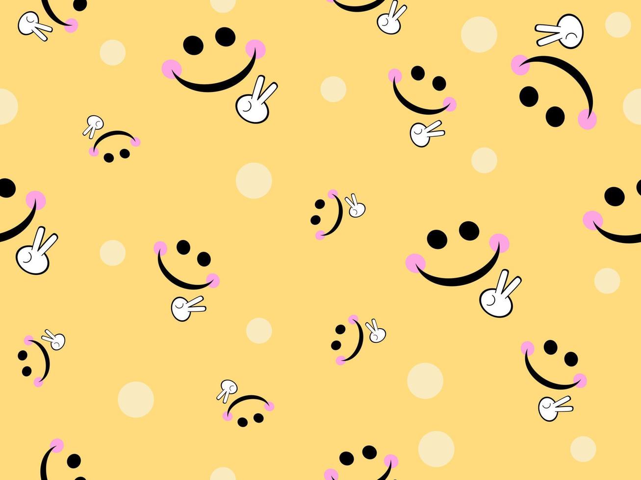 Smile cartoon character seamless pattern on yellow background vector