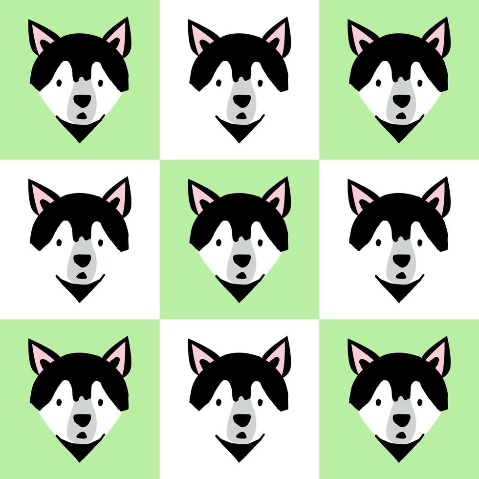 Siberian dog head cartoon character on green background. vector