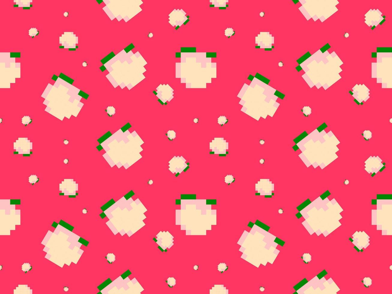 peach cartoon character seamless pattern on pink background.Pixel style vector