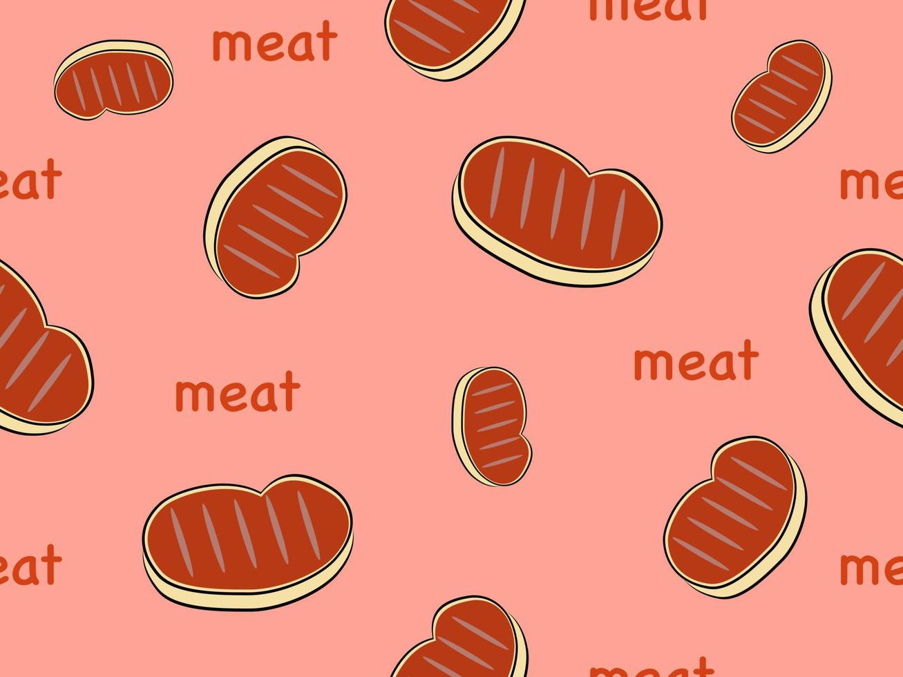 Meat cartoon character seamless pattern on red background vector