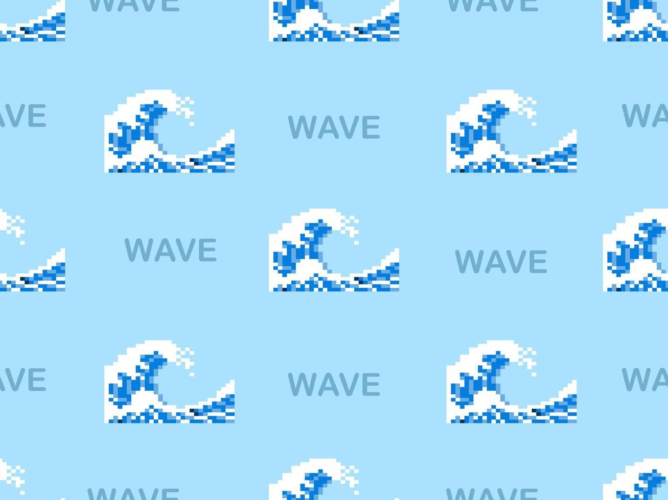 Wave cartoon character seamless pattern on blue background.Pixel style vector