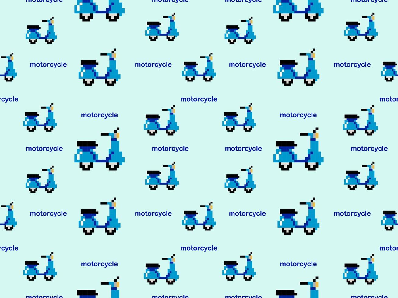 Motorcycle cartoon character seamless pattern on blue background.Pixel style vector