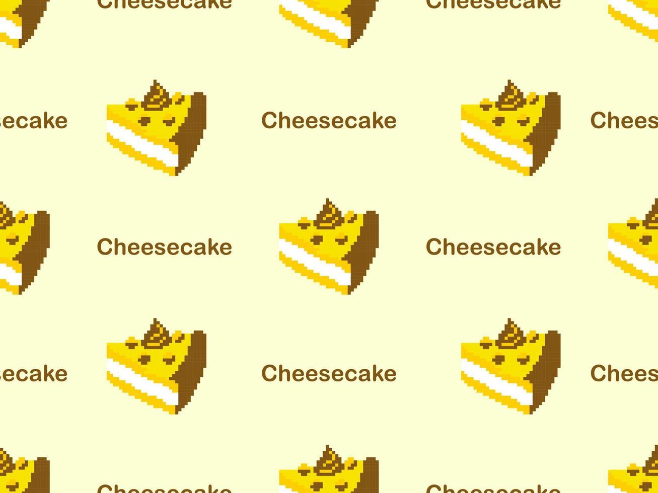 cheesecake cartoon character seamless pattern on yellow background.Pixel style vector