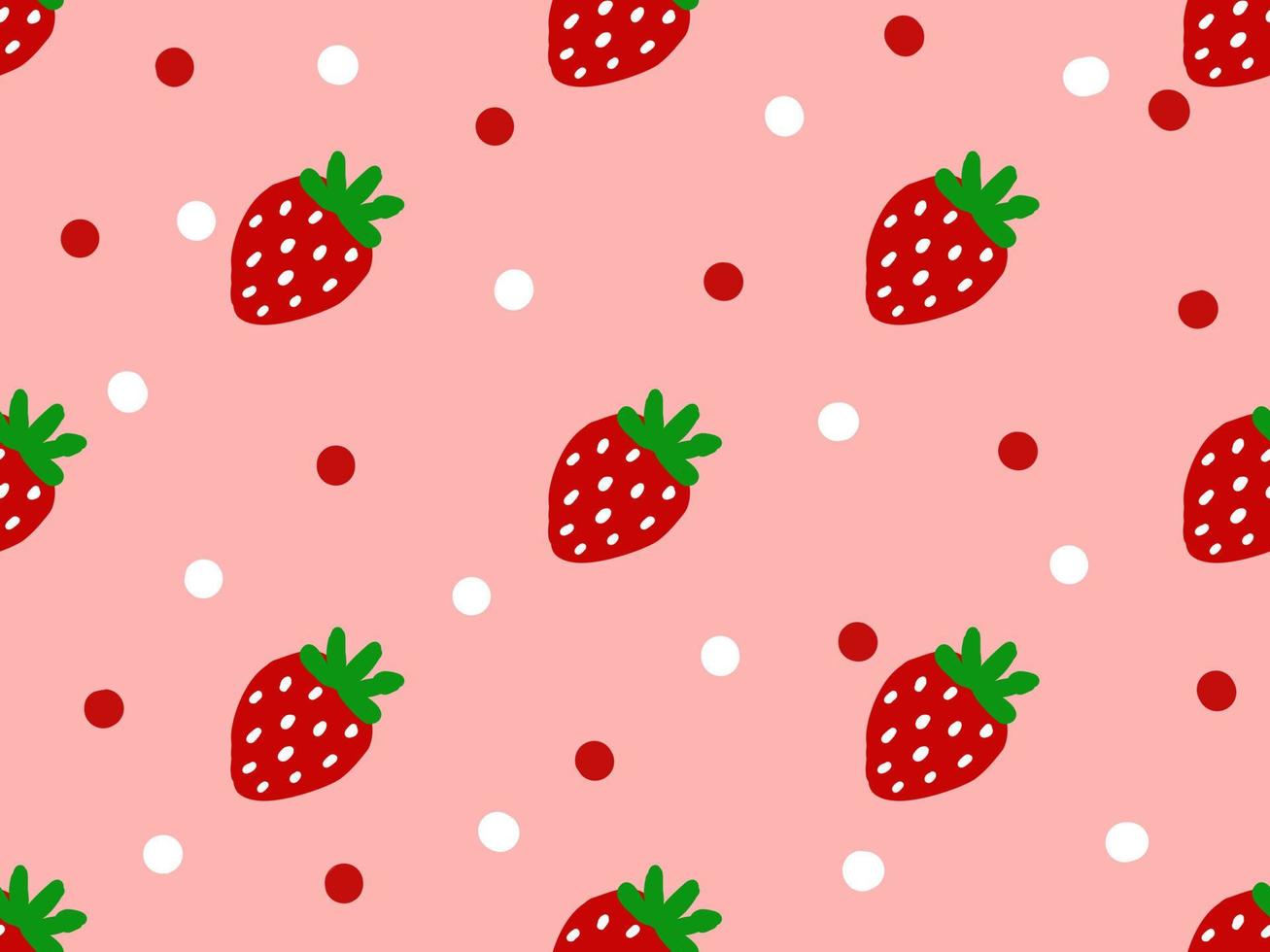 Strawberry cartoon character seamless pattern on red background. vector