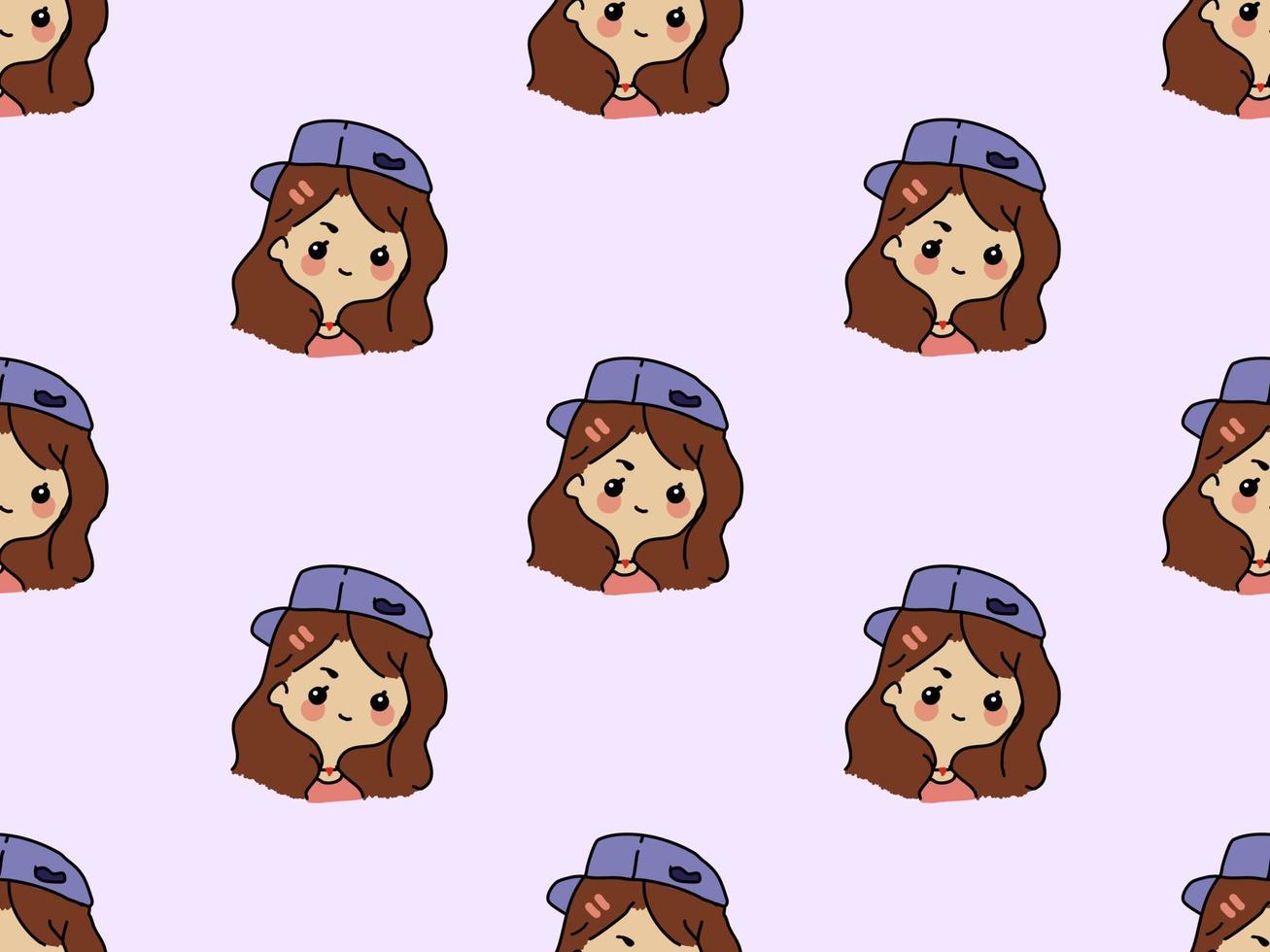 girl cartoon character seamless pattern on pink background. vector