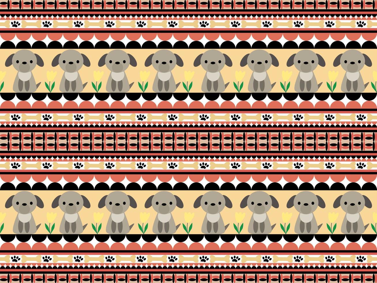 brown puppy cartoon character seamless pattern on orange background vector