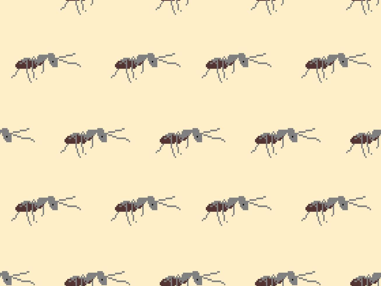 Ant cartoon character seamless pattern on orange background.Pixel style vector
