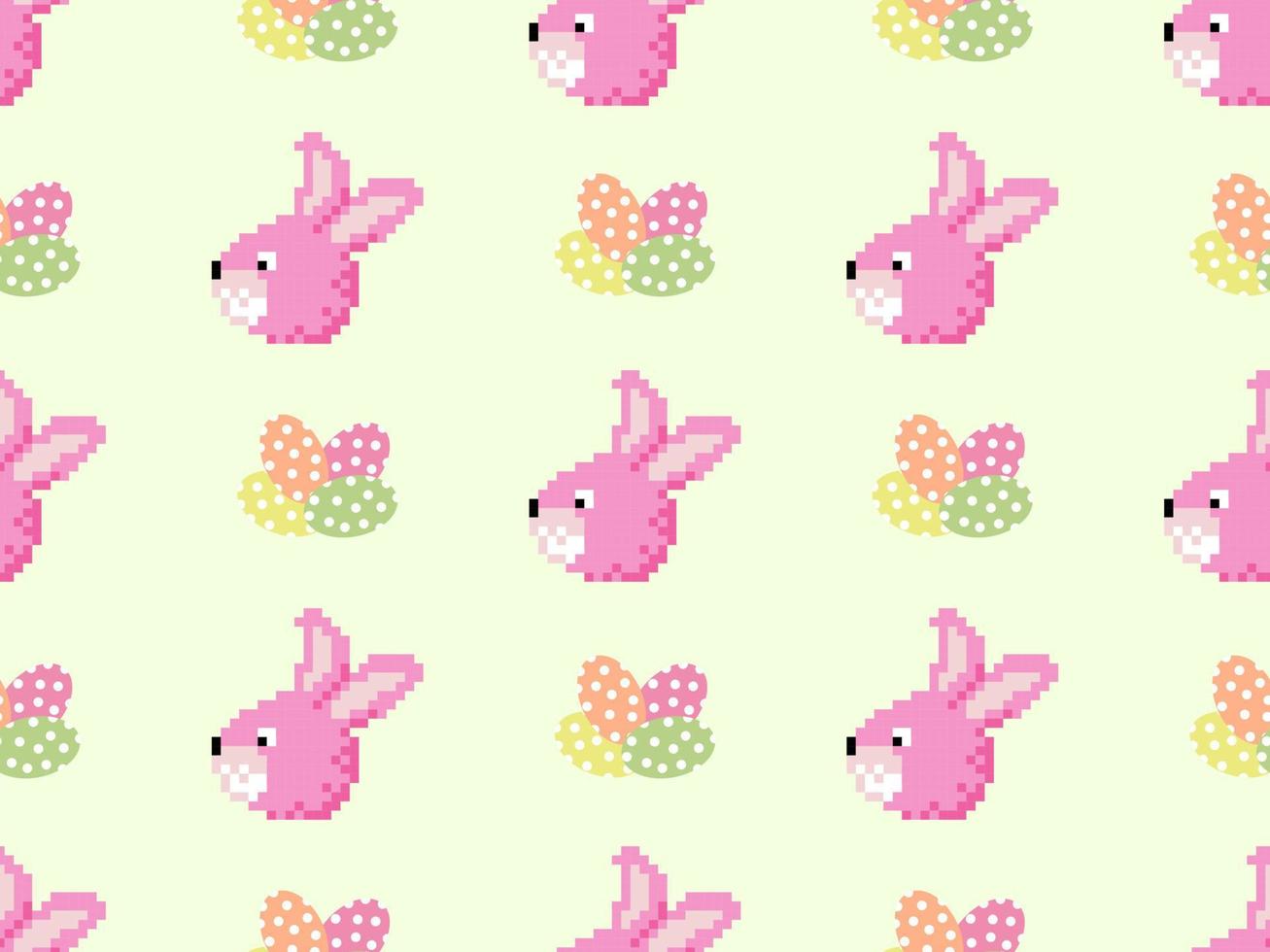 Rabbit cartoon character seamless pattern on yellow background.Pixel style vector
