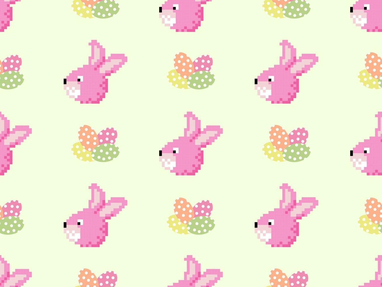 Rabbit cartoon character seamless pattern on yellow background.Pixel style vector