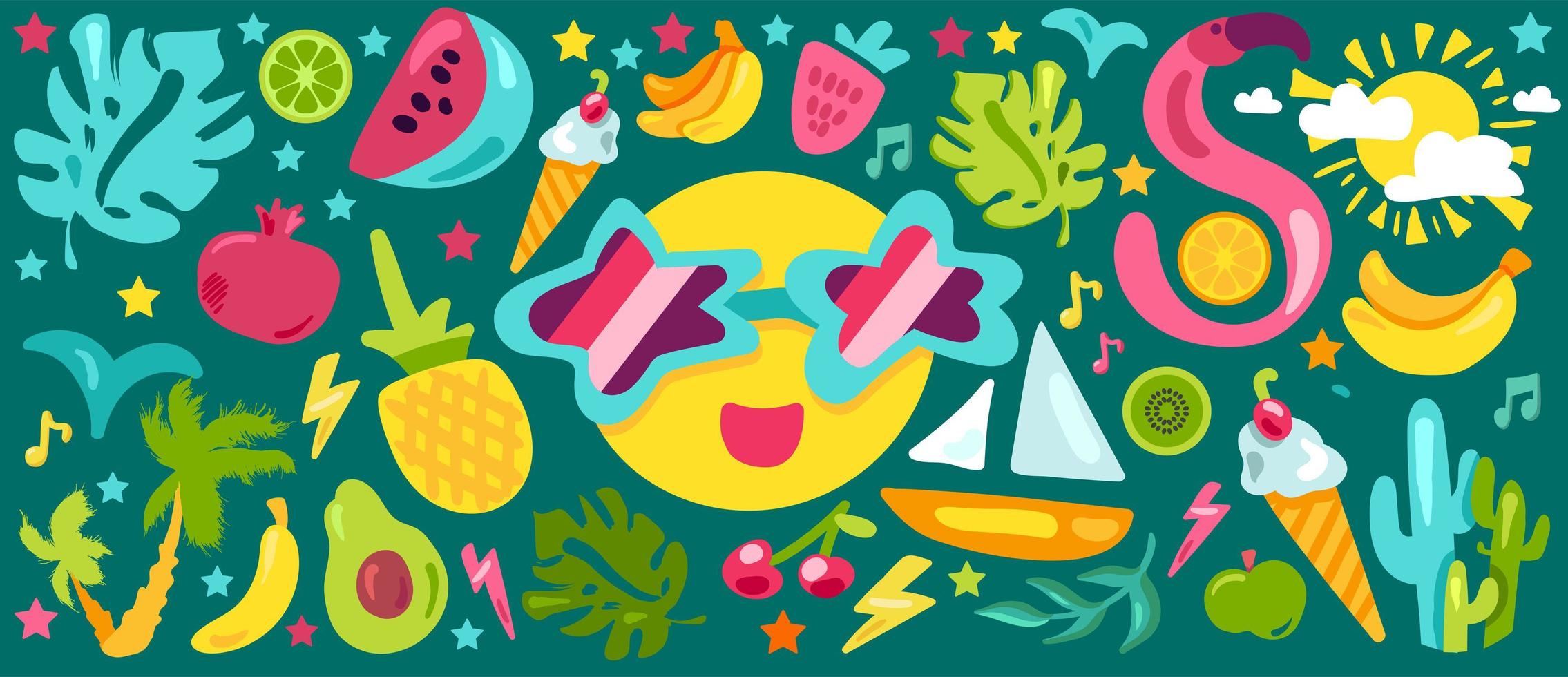 conjunto de ilustraciones planas de verano tropical vector