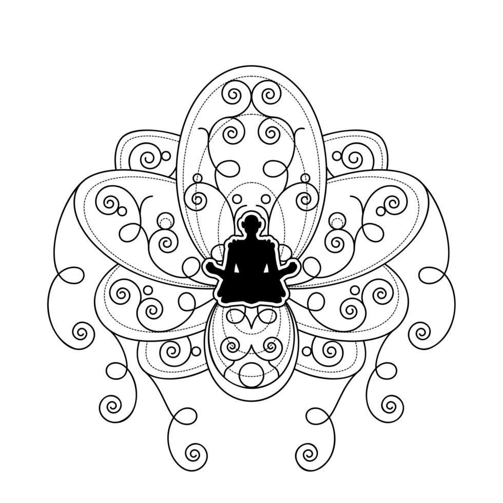 Human Silhouette with Lotus Flower Vector Template