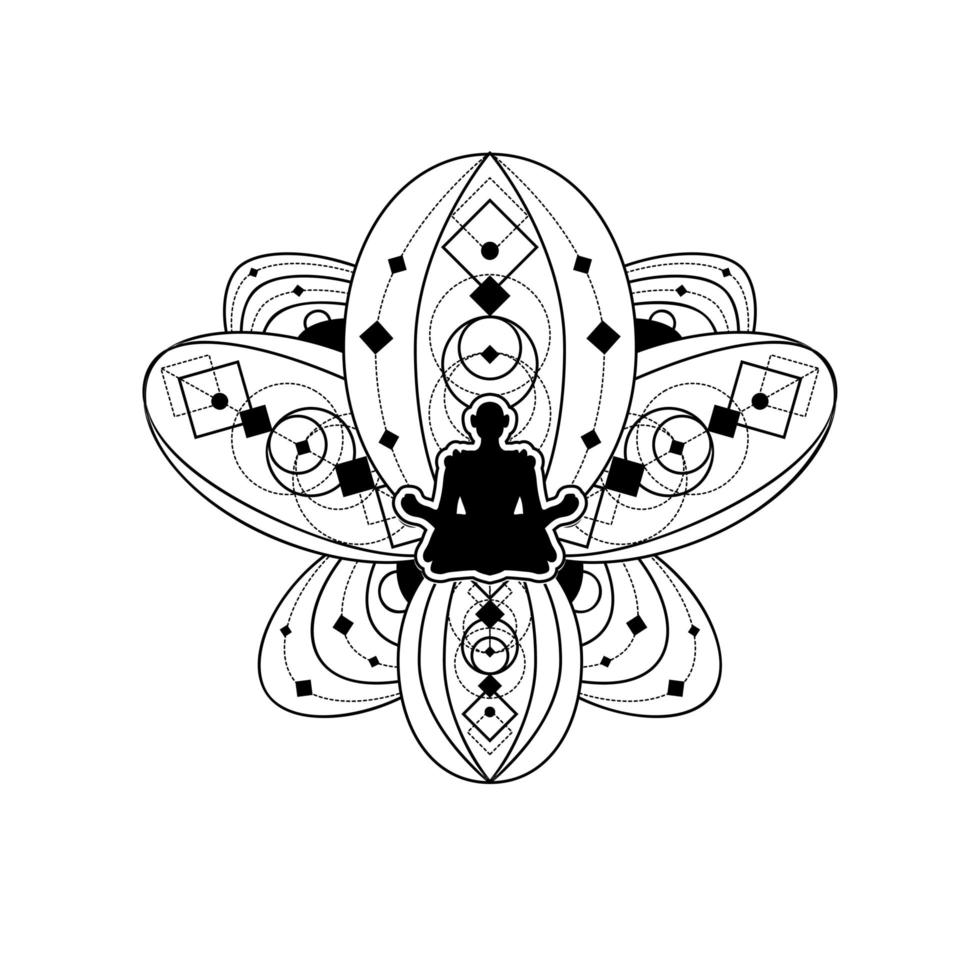 Human Silhouette with Lotus Flower Vector Template