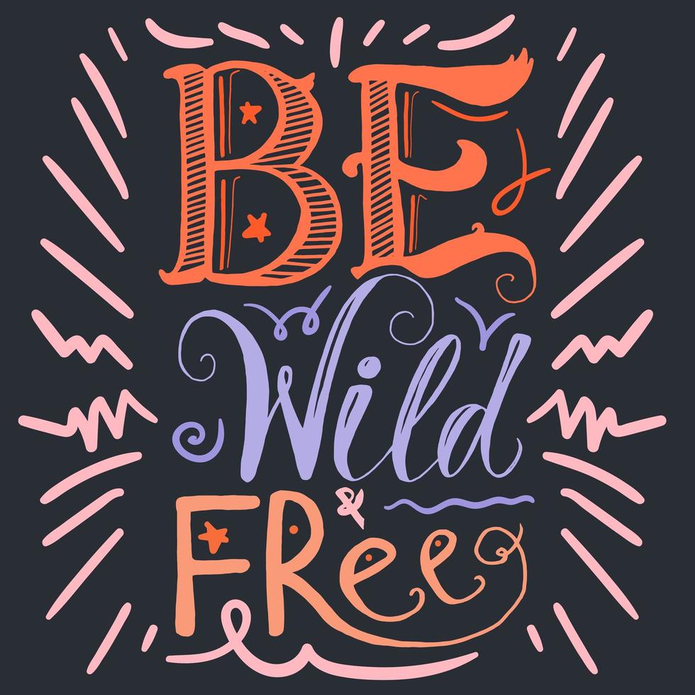 Motivation Wild and Free Lettering Concept vector