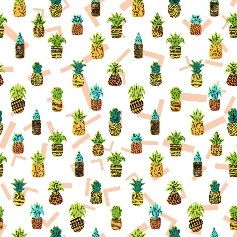 Whole pineapples vector seamless pattern