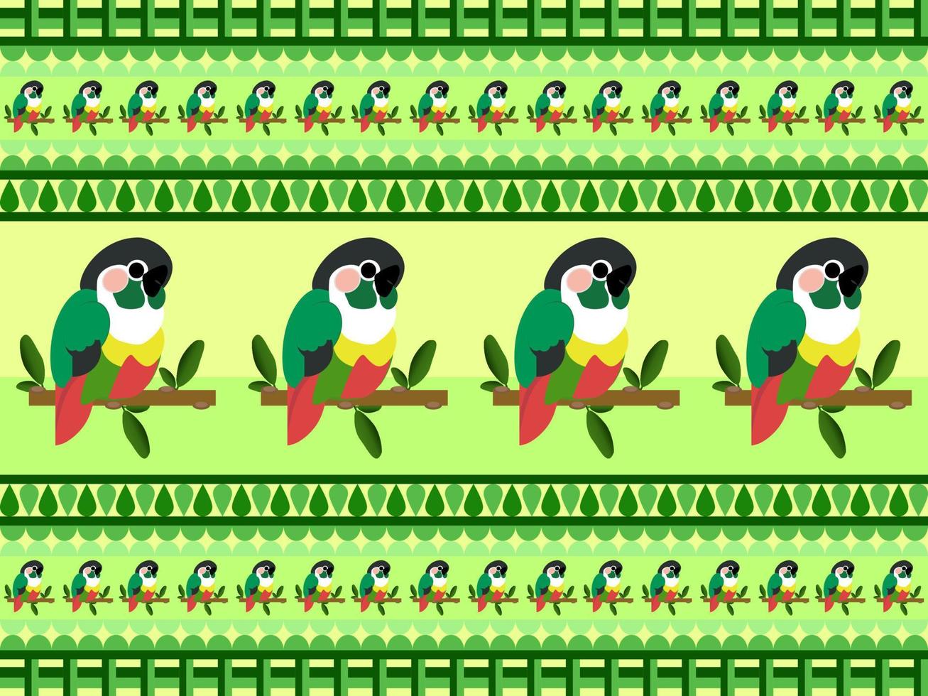 parrot cartoon character seamless pattern on green background vector