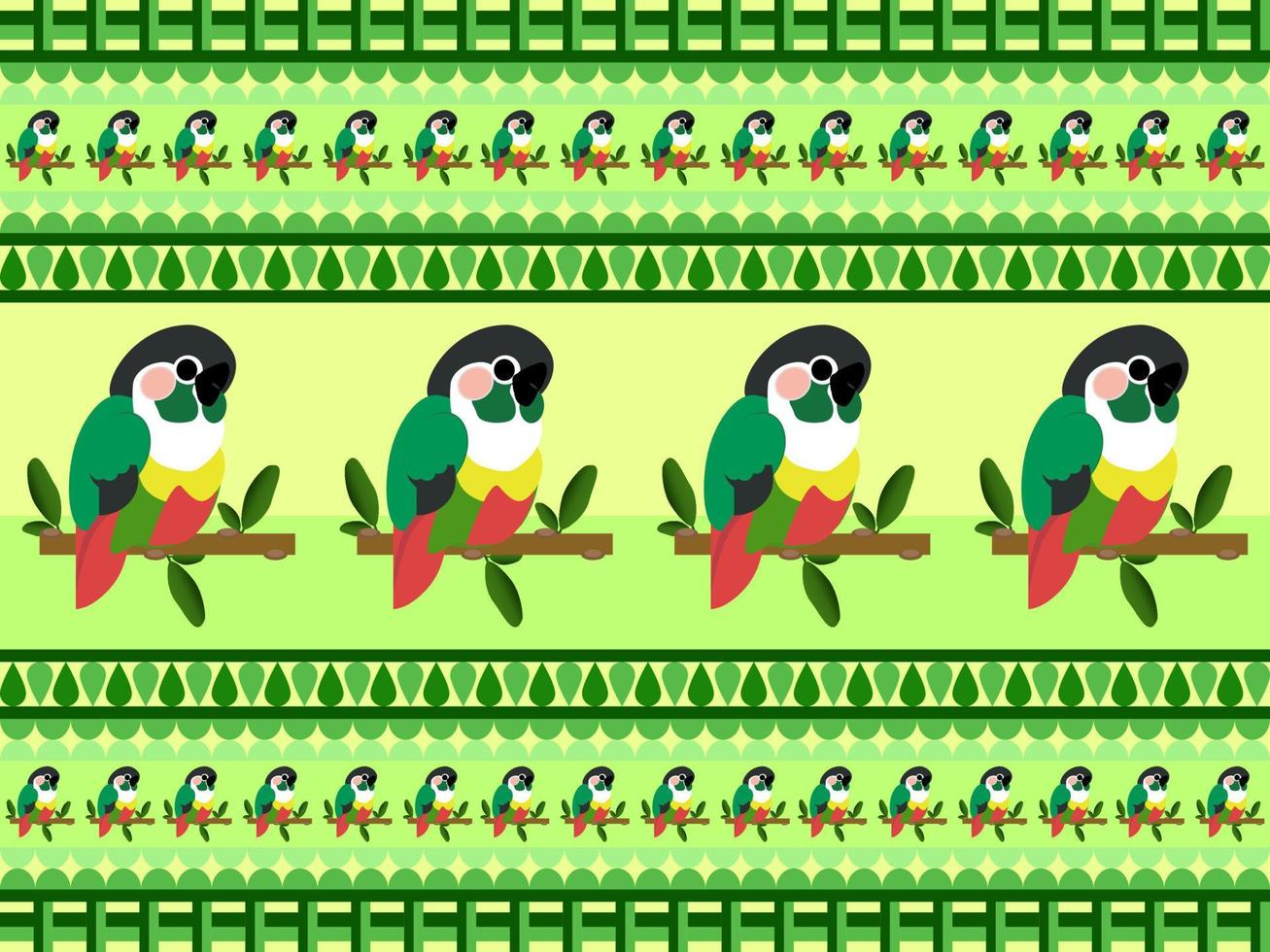 parrot cartoon character seamless pattern on green background vector