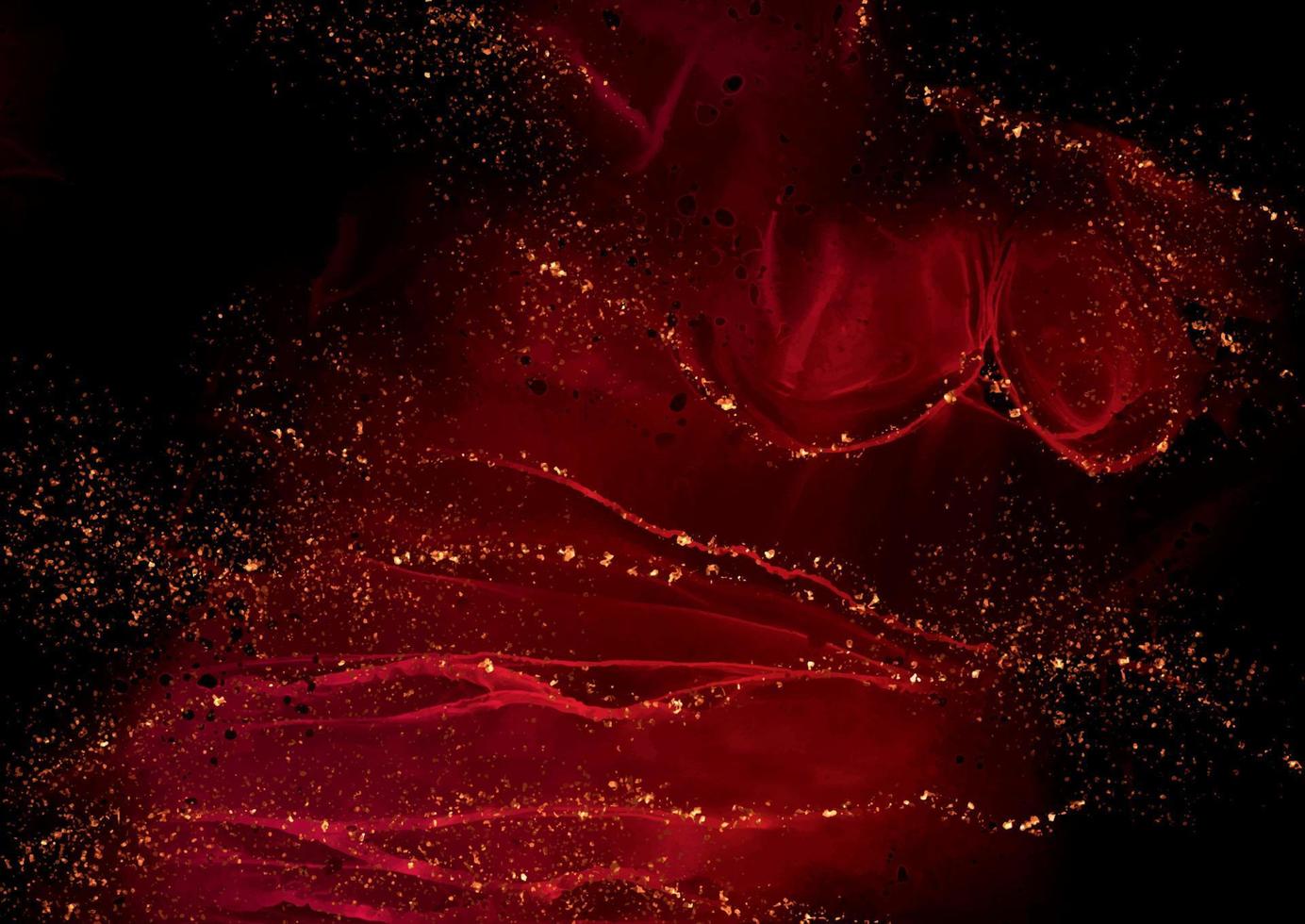 Dark hand painted alcohol ink background with gold glitter vector