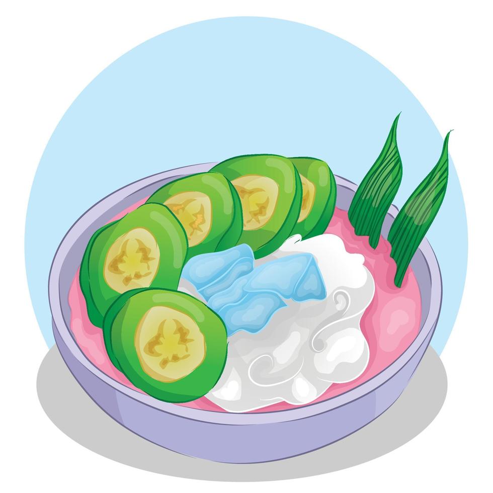 Hand drawn ramadan food in indonesia. Kolak pisang ijo green banana compote vector