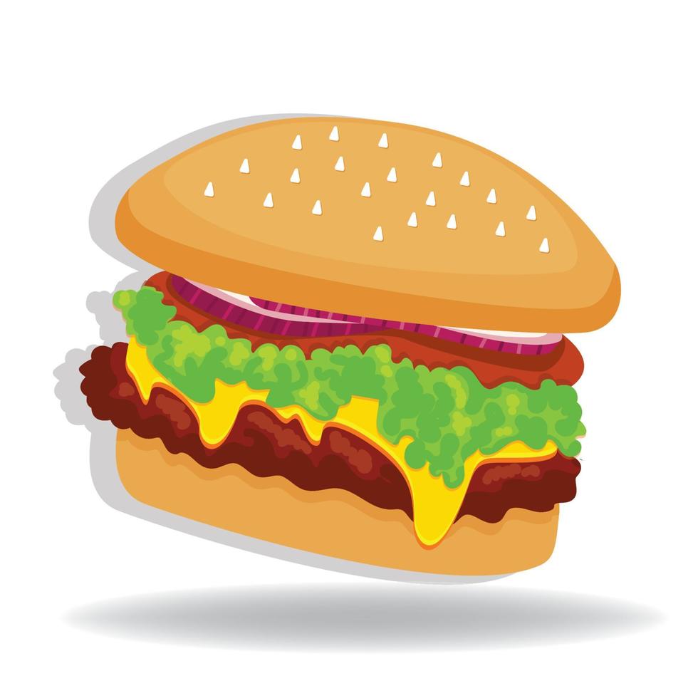 ilustración de icono de dibujos animados de hamburguesa con queso. dibujado a mano ilustración de doodle de hamburguesa grande vector