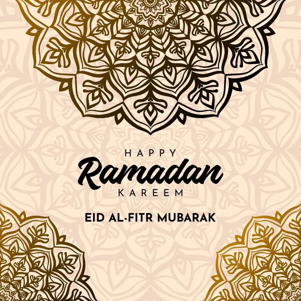 happy Ramadan Kareem Eid al Fitr Mubarak with oriental mandala art texture background vector design element