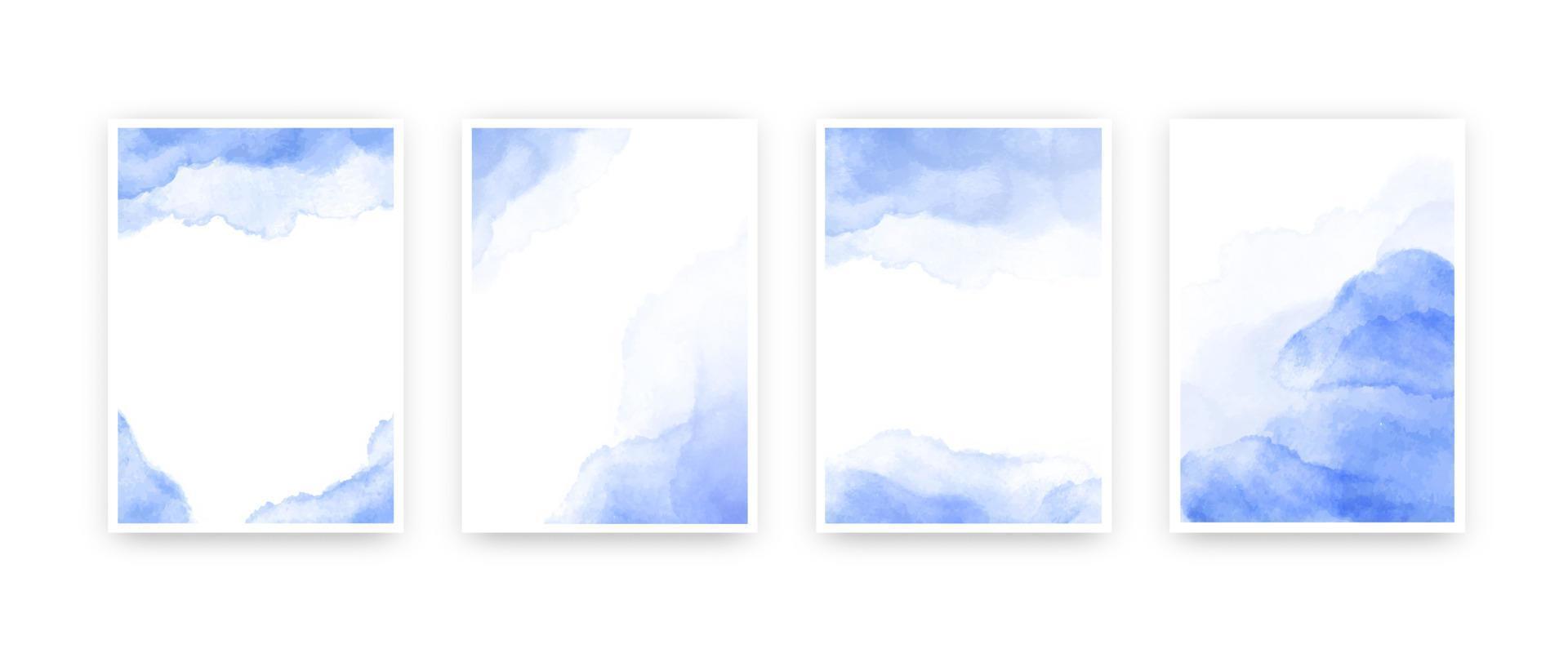 Blue watercolor wet wash splash 5x7 invitation card background template. vector