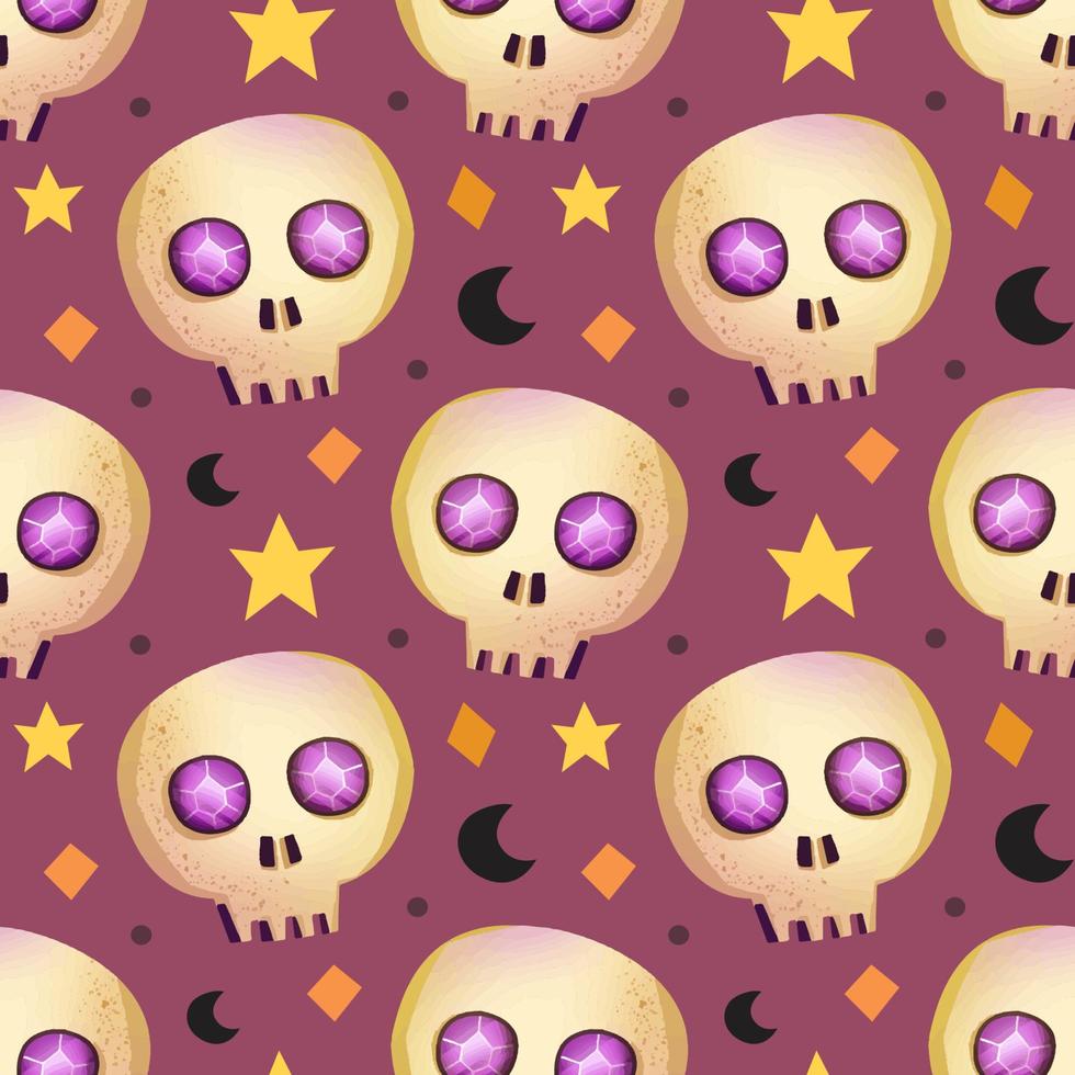 mago, bruja mágica de patrones sin fisuras, fondo. decoración de halloween calavera con diamantes. diseño del tesoro pirata. diseño de papel de embalaje. vector