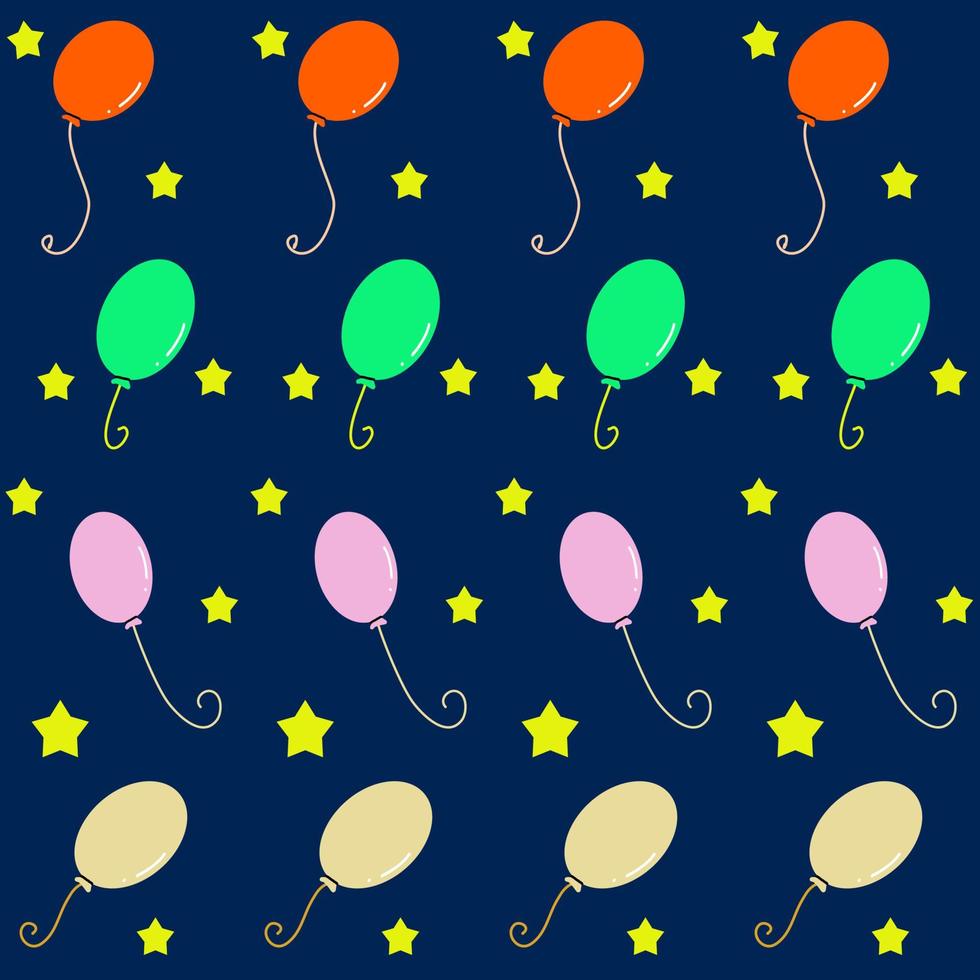 multicolored balloons and stars pattern on blue background vector