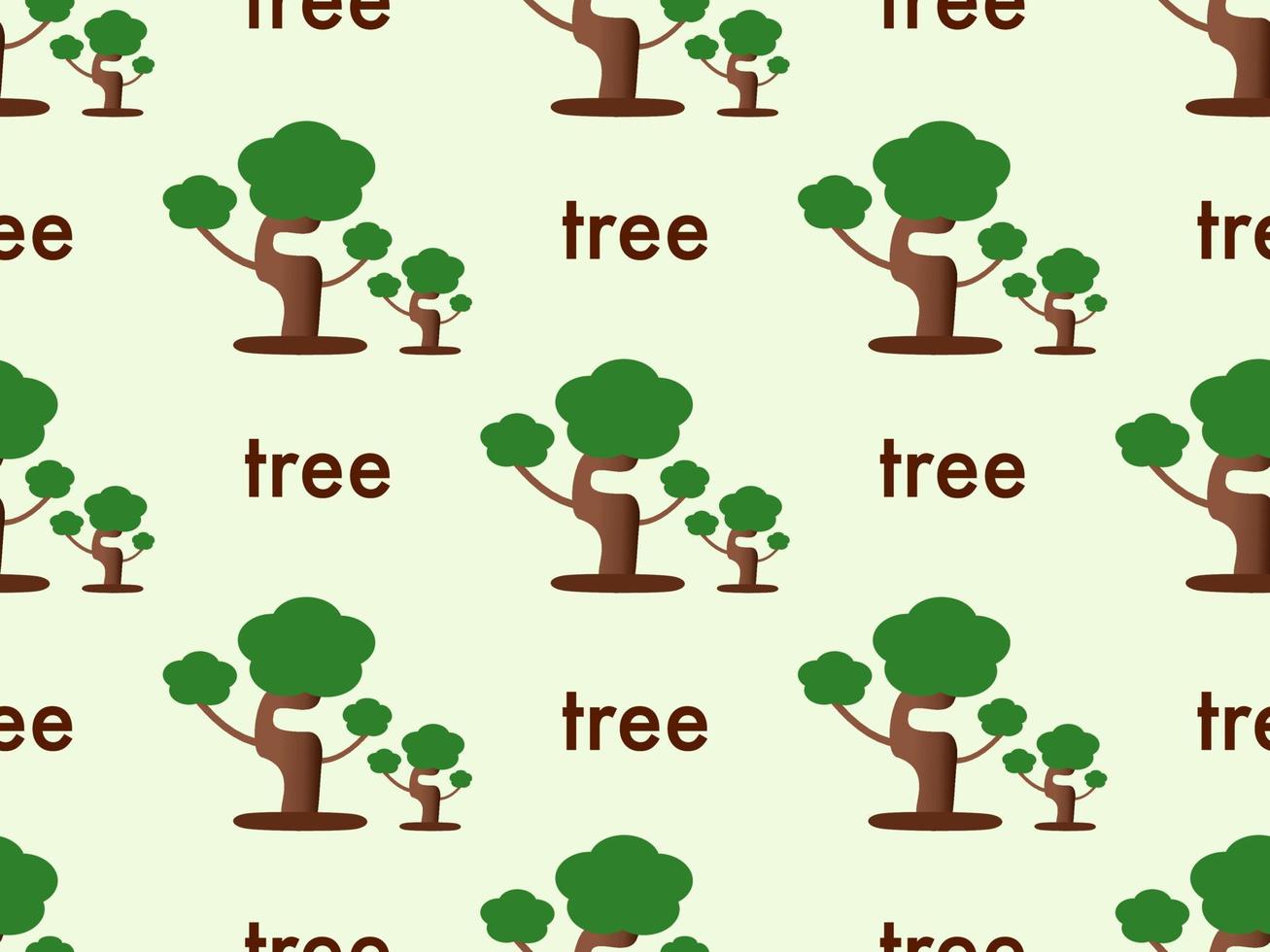 tree cartoon character seamless pattern on green background vector