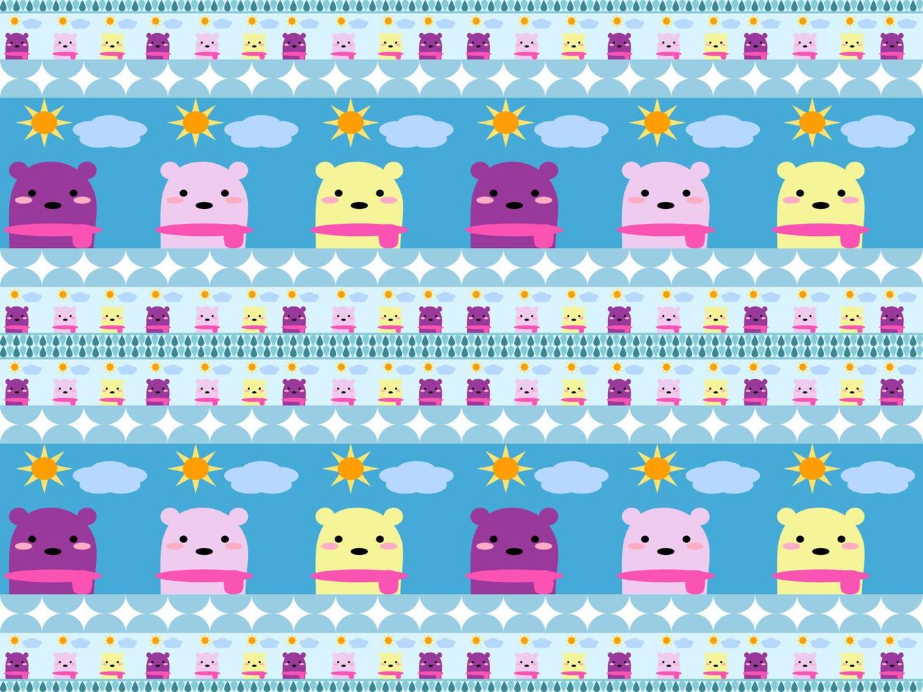 multicolored bear cartoon character pattern on blue background vector