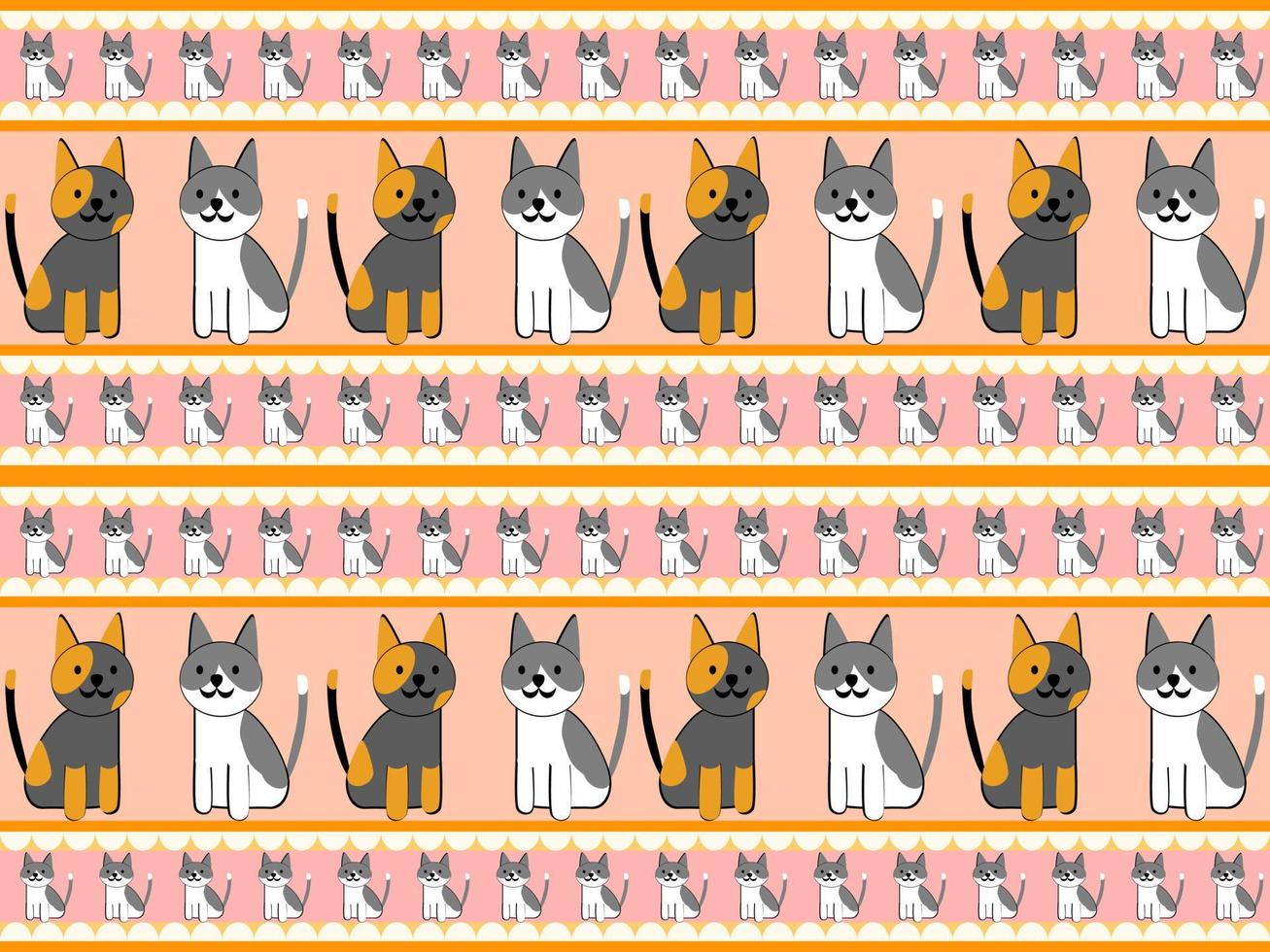 seamless pattern cartoon cat character on orange background vector