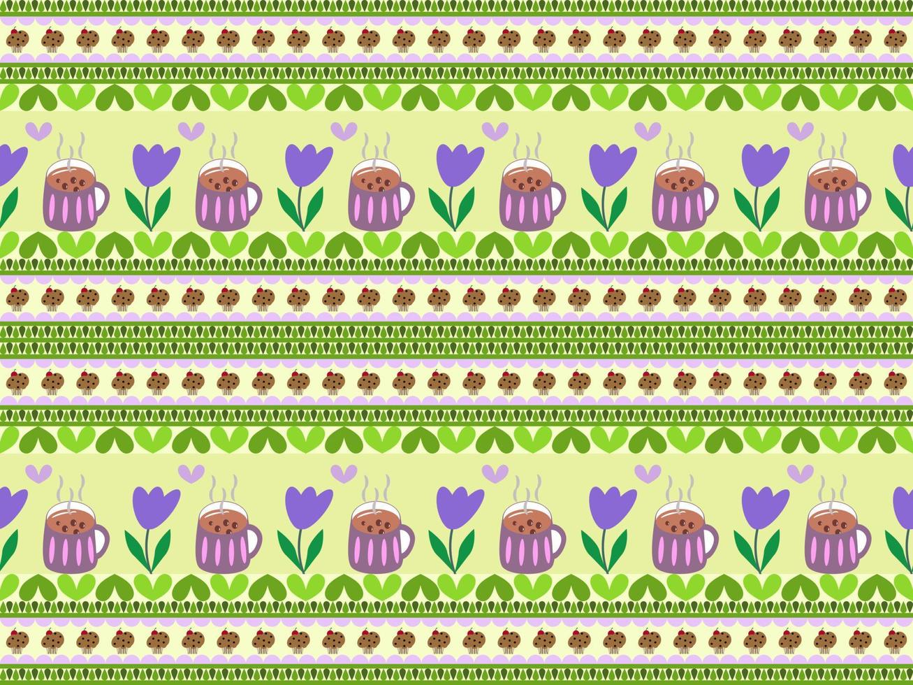 milk tea in cup cartoon seamless pattern on green background vector