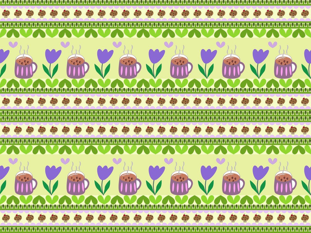 milk tea in cup cartoon seamless pattern on green background vector