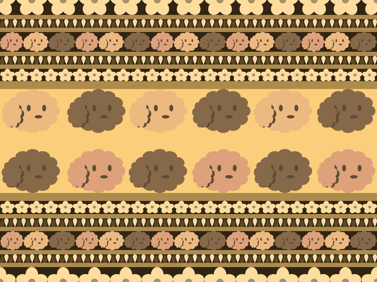 Dog cartoon character seamless pattern on brown background vector