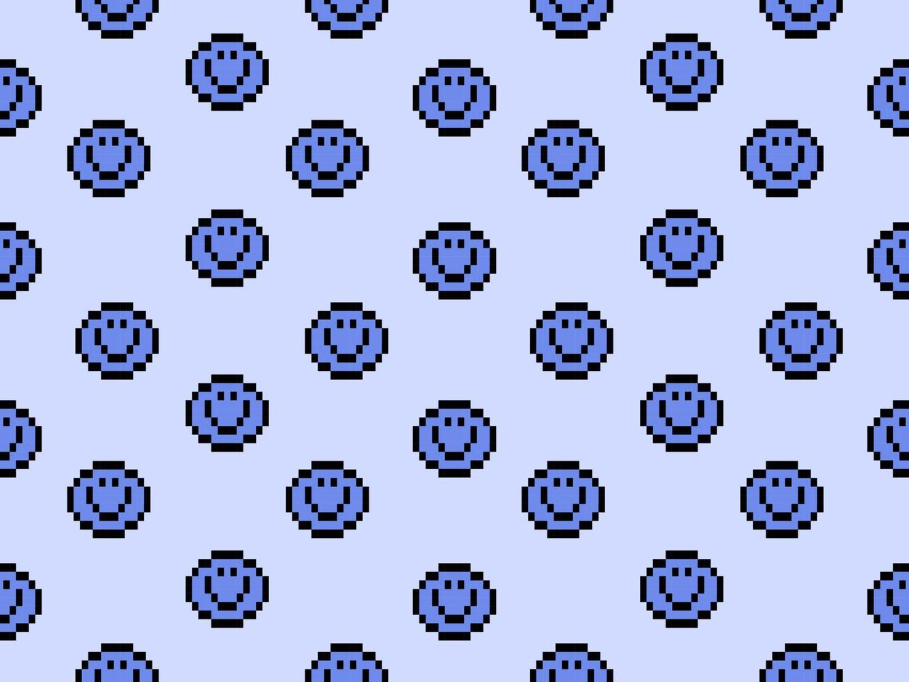 Smile cartoon character seamless pattern on blue background.Pixel style vector