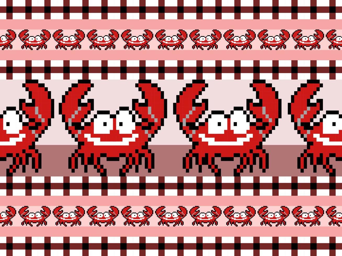 Crab cartoon character seamless pattern on pink background.Pixel style vector