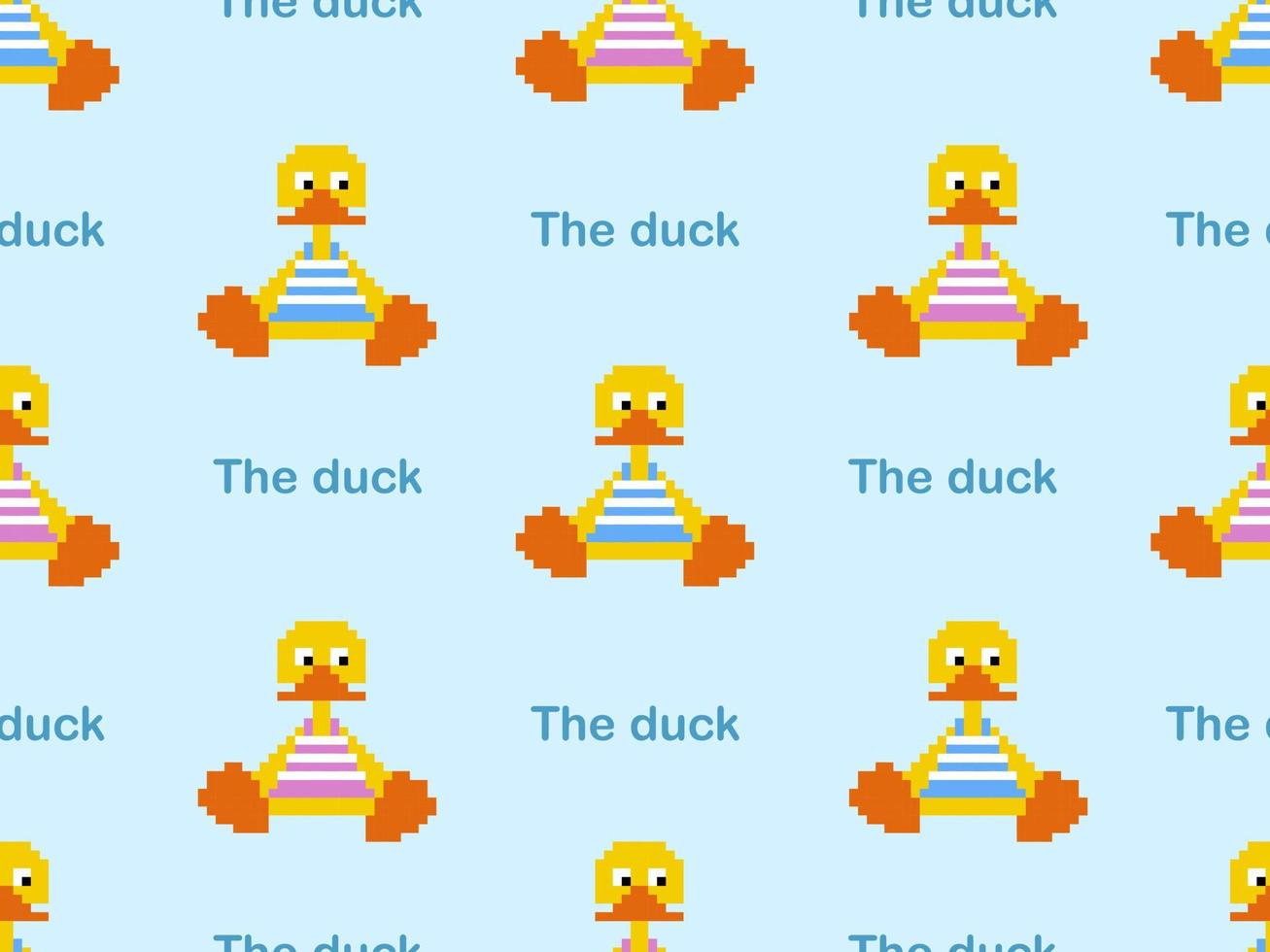 duck cartoon character seamless pattern on blue background.Pixel style vector