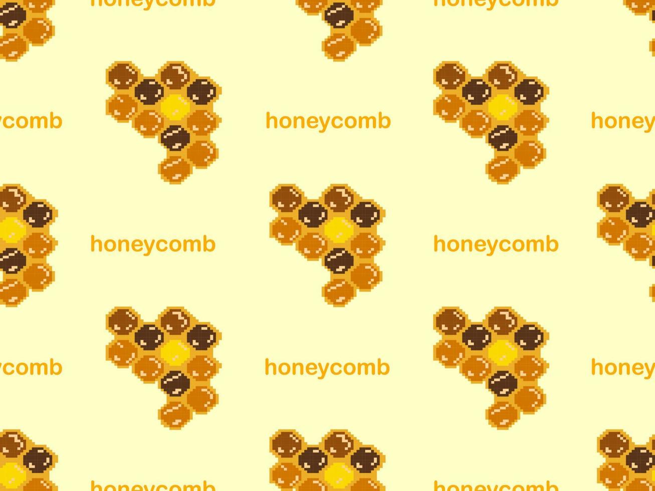 honey bee cartoon character seamless pattern on yellow background.Pixel style vector