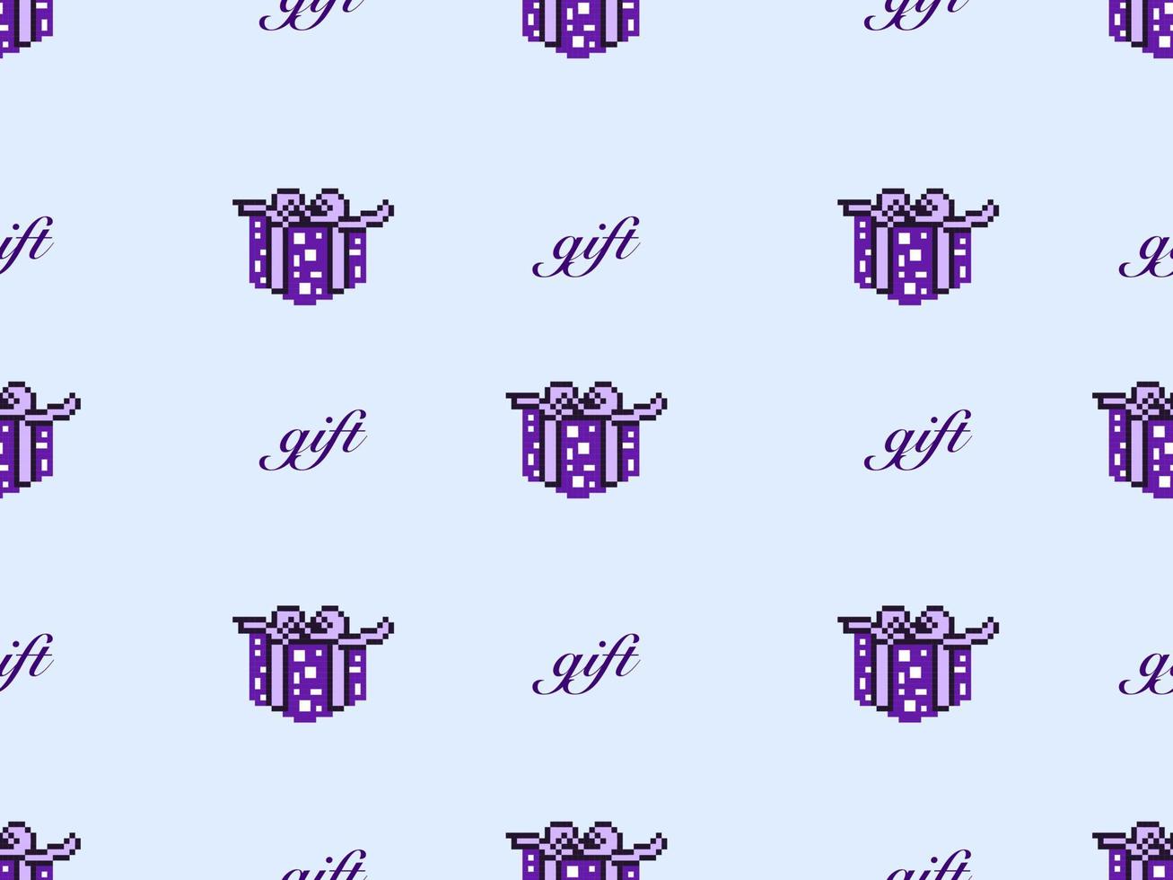 gift cartoon character seamless pattern on blue background.Pixel style vector