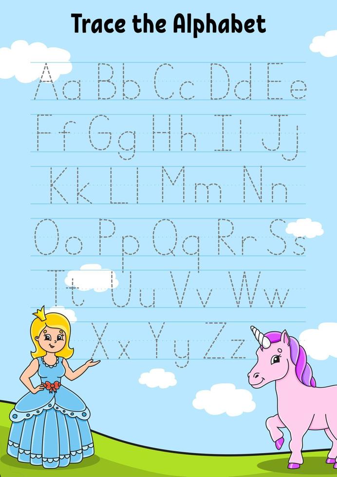 Writing letters. Tracing page. Practice sheet. Worksheet for kids. Learn alphabet. vector