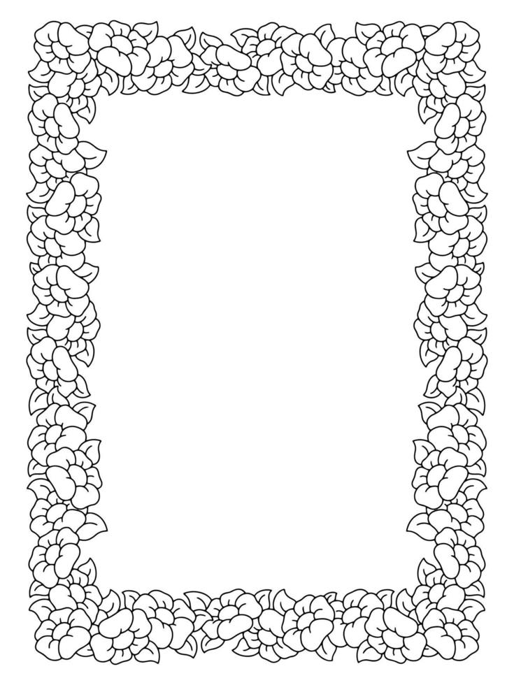 Beautiful flower frame. Coloring page. Design element for greeting card, wedding invitation, birthday. Vector illustration isolated on white background.